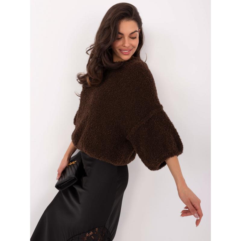 Tmavě hnědý bouclé svetr s příměsí vlny