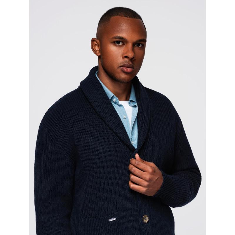 Férfi pamut pulóver sálgallérral – sötétkék V1 OM-SWCD-0153