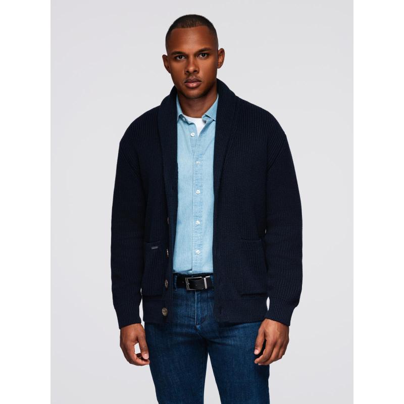 Férfi pamut pulóver sálgallérral – sötétkék V1 OM-SWCD-0153