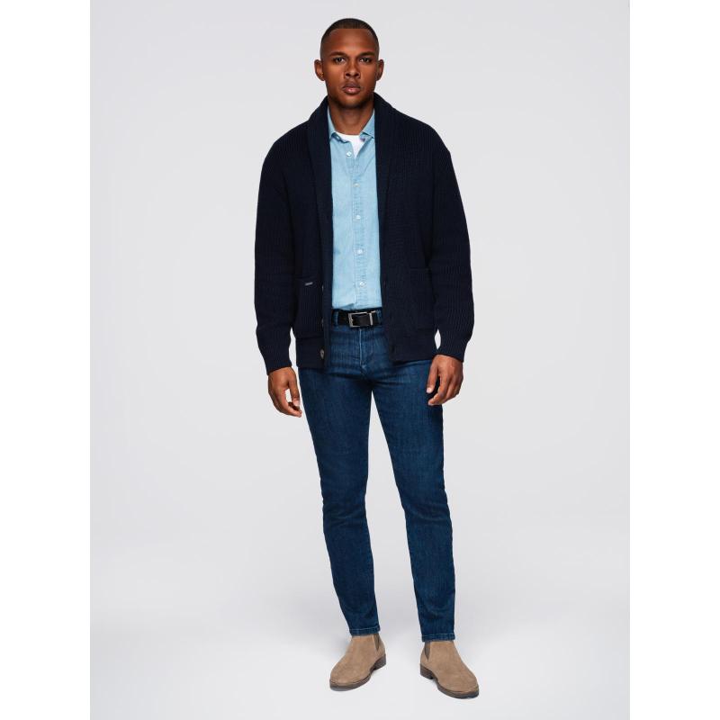 Férfi pamut pulóver sálgallérral – sötétkék V1 OM-SWCD-0153