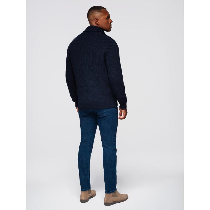 Férfi pamut pulóver sálgallérral – sötétkék V1 OM-SWCD-0153