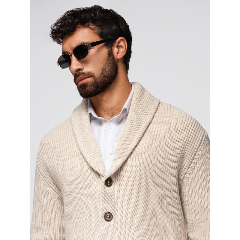 Férfi pamut pulóver sálgallérral – bézs V2 OM-SWCD-0153