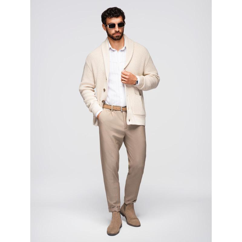 Férfi pamut pulóver sálgallérral – bézs V2 OM-SWCD-0153