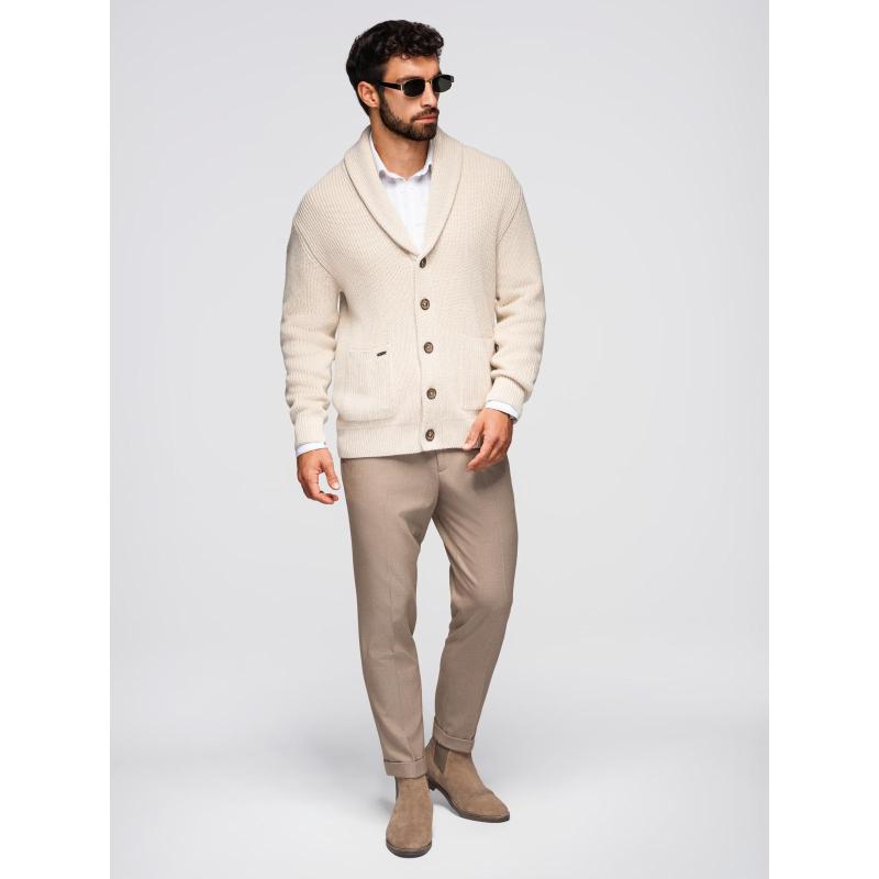 Férfi pamut pulóver sálgallérral – bézs V2 OM-SWCD-0153