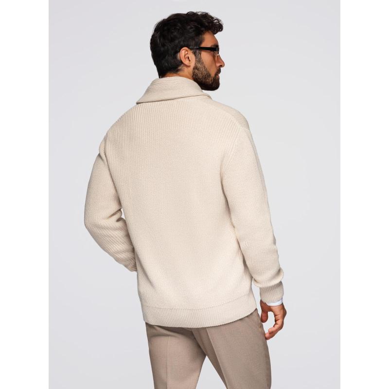 Férfi pamut pulóver sálgallérral – bézs V2 OM-SWCD-0153