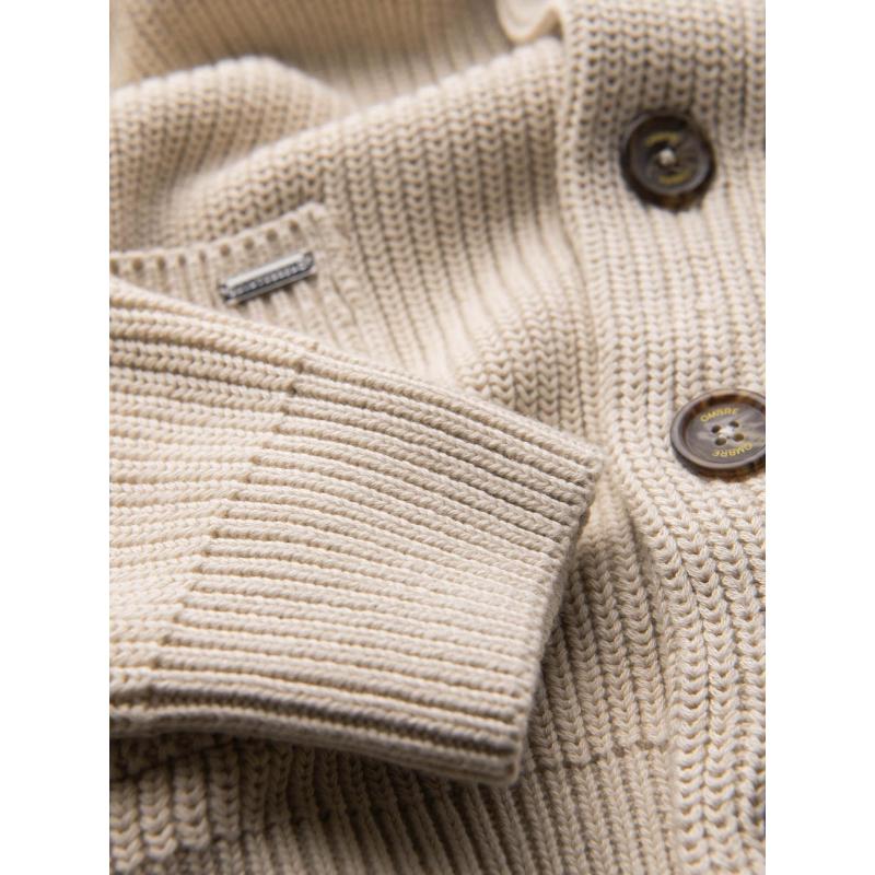 Férfi pamut pulóver sálgallérral – bézs V2 OM-SWCD-0153