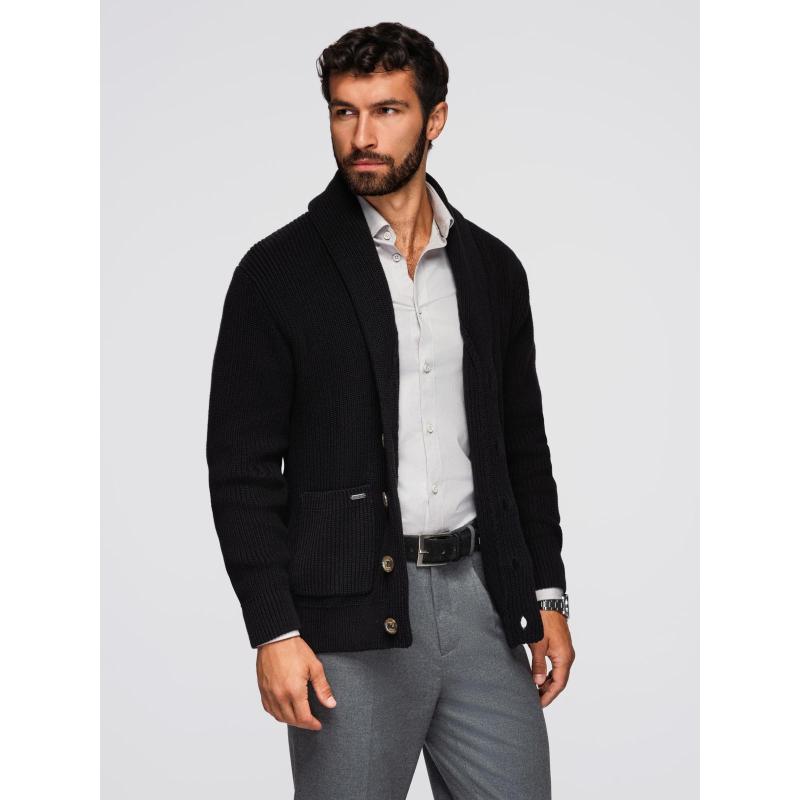 Férfi pamut pulóver sálgallérral – fekete V4 OM-SWCD-0153