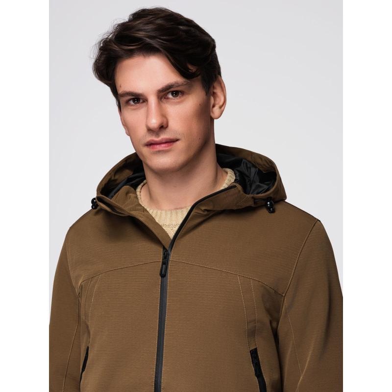 Pánska ľahká bunda s nepremokavou vrstvou a kapucňou – hnedá V2 C638
