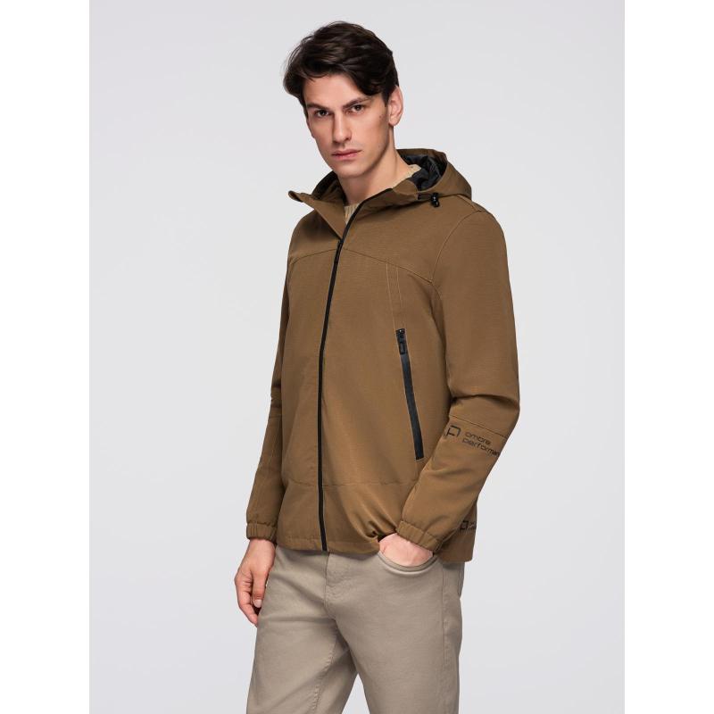 Pánska ľahká bunda s nepremokavou vrstvou a kapucňou – hnedá V2 C638