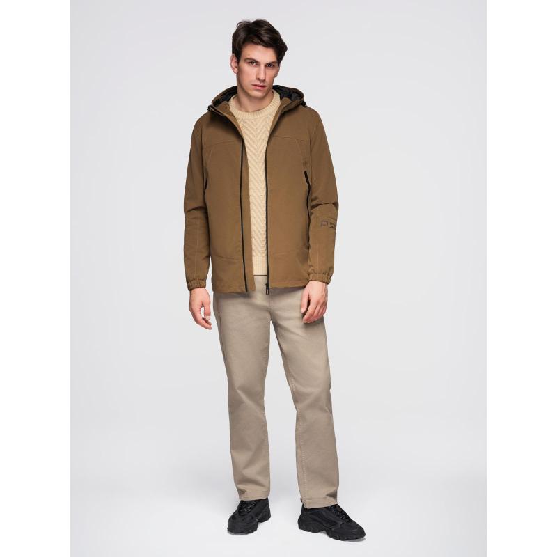 Pánska ľahká bunda s nepremokavou vrstvou a kapucňou – hnedá V2 C638
