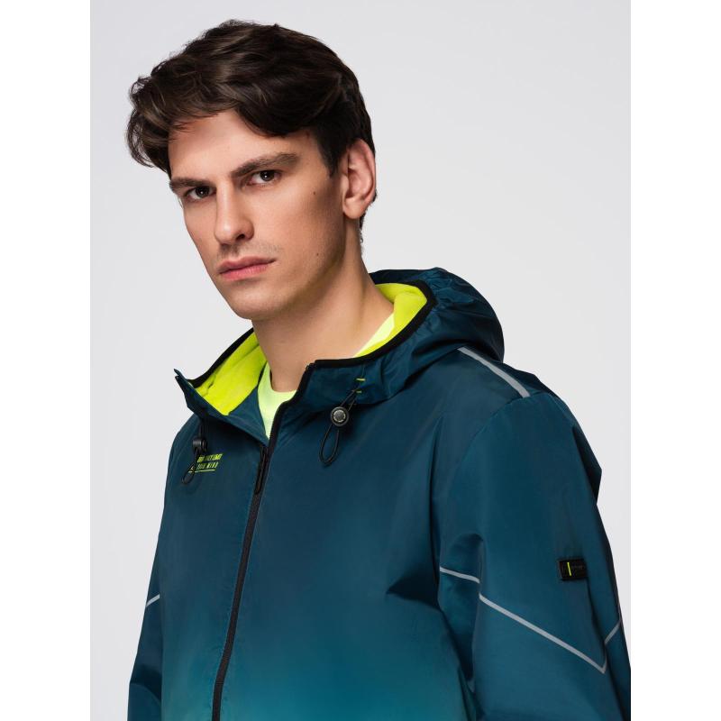 Pánská sportovní bunda s ombré efektem, reflexními prvky a fleecovou podšívkou – tyrkysová a limetkově zelená V1 C641