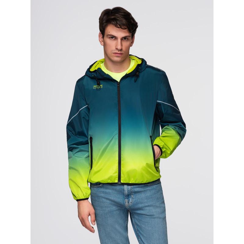 Pánská sportovní bunda s ombré efektem, reflexními prvky a fleecovou podšívkou – tyrkysová a limetkově zelená V1 C641