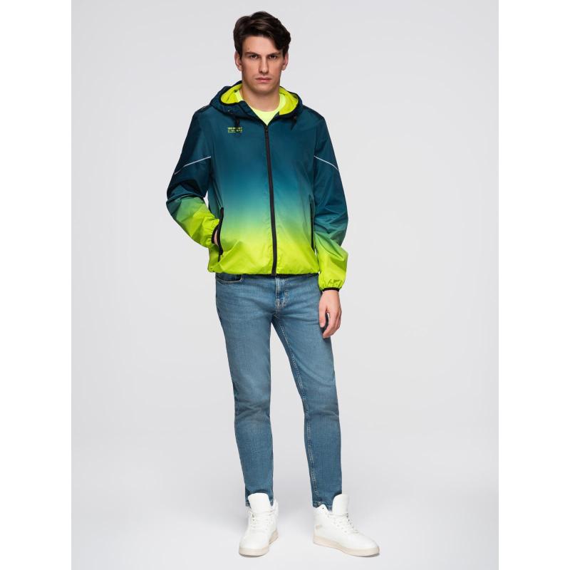 Pánská sportovní bunda s ombré efektem, reflexními prvky a fleecovou podšívkou – tyrkysová a limetkově zelená V1 C641