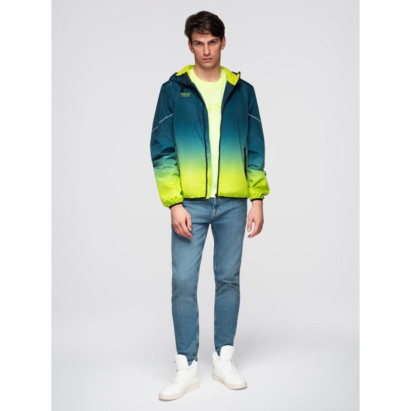 Pánská sportovní bunda s ombré efektem, reflexními prvky a fleecovou podšívkou – tyrkysová a limetkově zelená V1 C641