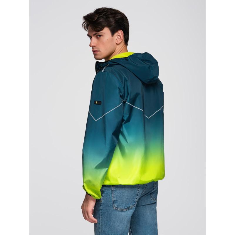 Pánská sportovní bunda s ombré efektem, reflexními prvky a fleecovou podšívkou – tyrkysová a limetkově zelená V1 C641
