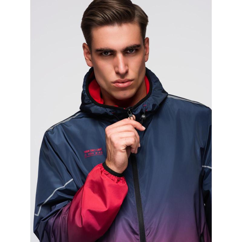 Pánská sportovní bunda s ombré efektem, reflexními prvky a fleecovou podšívkou – tmavě modrá a červená V3 C641