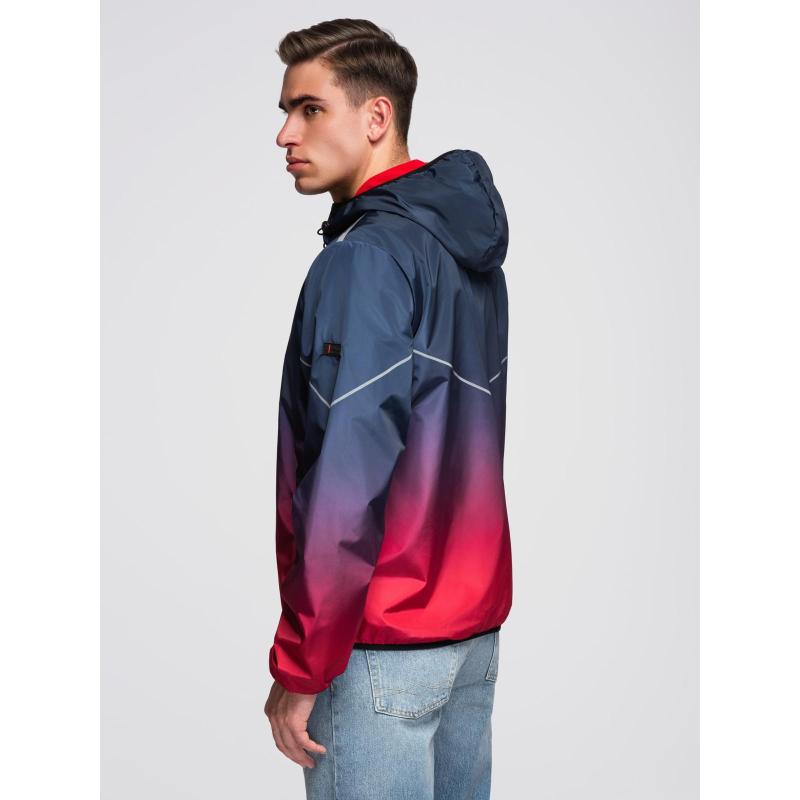 Pánská sportovní bunda s ombré efektem, reflexními prvky a fleecovou podšívkou – tmavě modrá a červená V3 C641
