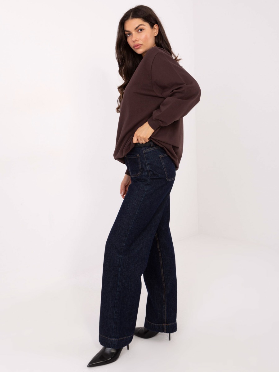 Čokoládová oversized mikina bez kapucne BASIC FEEL GOOD