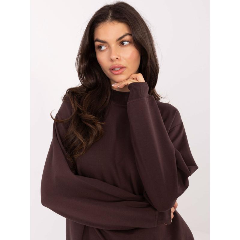 Čokoládová mikina oversize bez kapuce BASIC FEEL GOOD