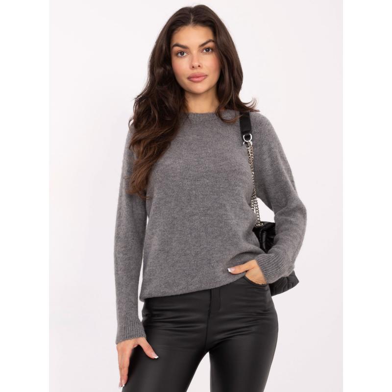Tmavě šedý dámský svetr s pružnými lemy