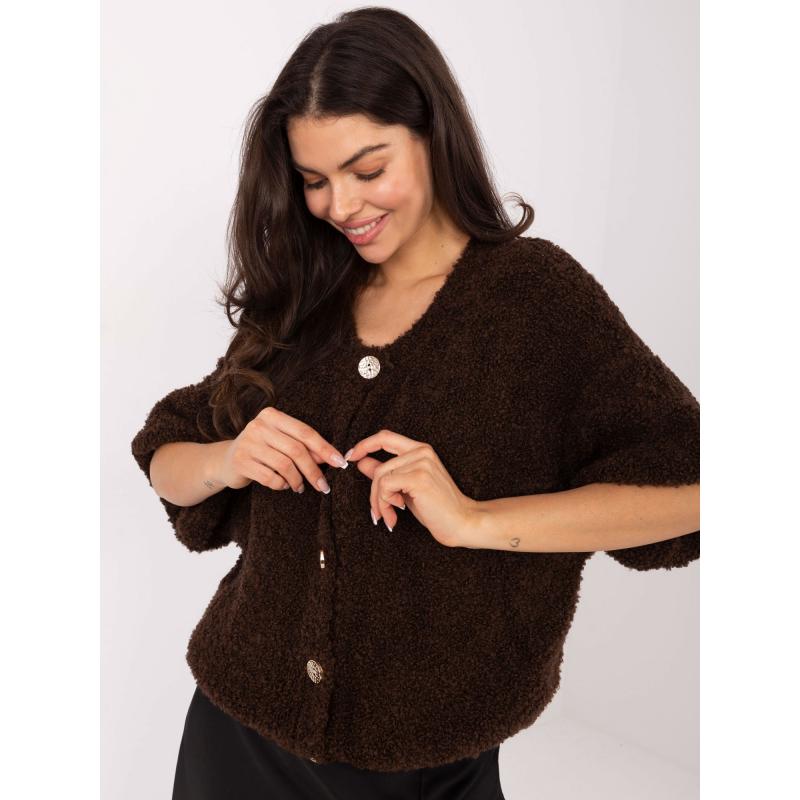 Tmavě hnědý svetr s knoflíky v oversize střihu