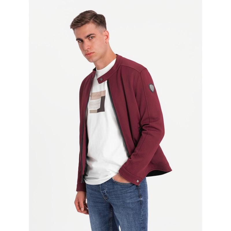 Pánská strukturovaná motorkářská bunda – kaštanově hnědá V2 C642