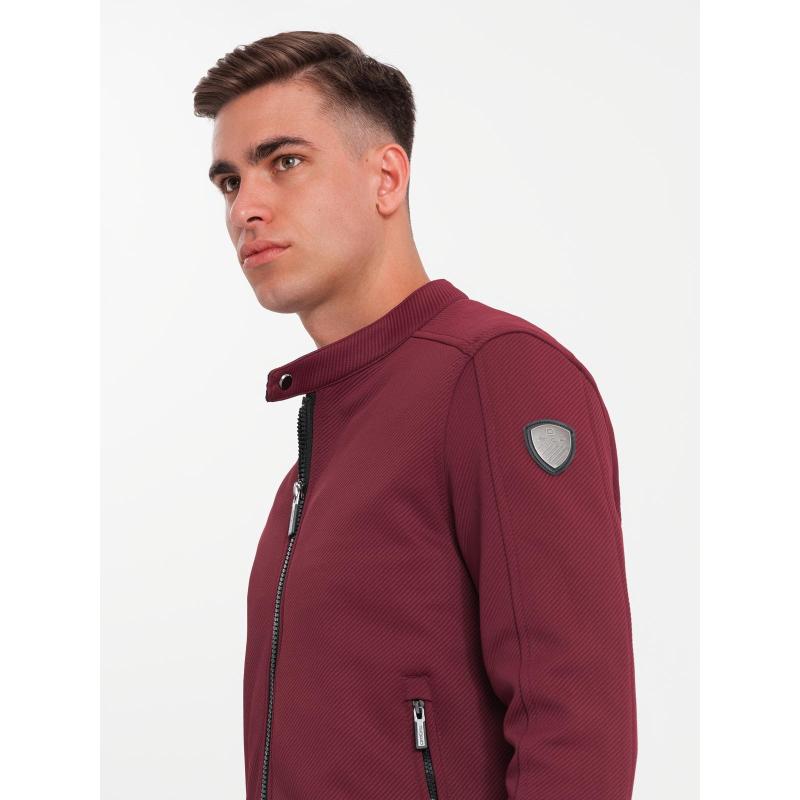 Pánská strukturovaná motorkářská bunda – kaštanově hnědá V2 C642