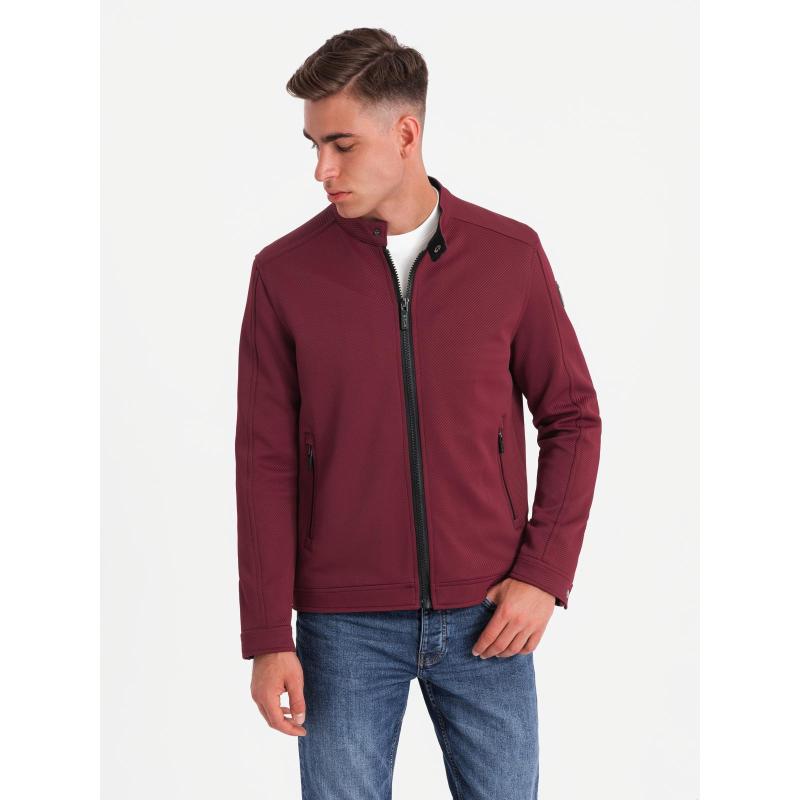 Pánská strukturovaná motorkářská bunda – kaštanově hnědá V2 C642