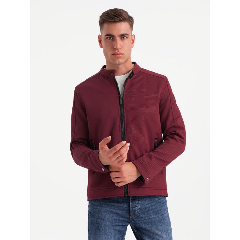 Pánská strukturovaná motorkářská bunda – kaštanově hnědá V2 C642