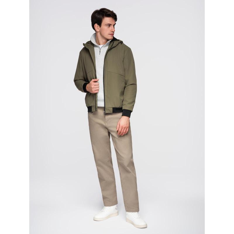 Pánska ľahká bunda s kapucňou a sieťovanou podšívkou – olivová V2 C640