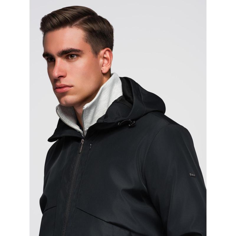 Pánska ľahká bunda so sieťovanou podšívkou a kapucňou – čierna V4 C640