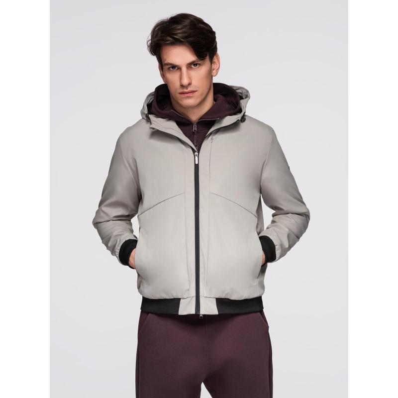 Pánska ľahká bunda so sieťovanou podšívkou a kapucňou – sivá V6 C640