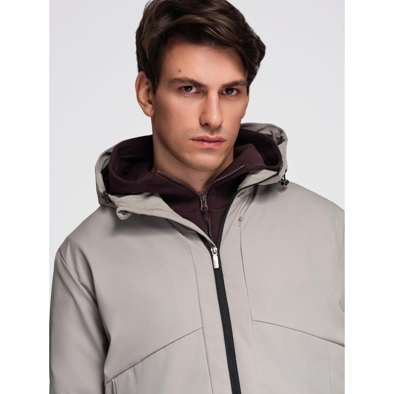 Pánska ľahká bunda so sieťovanou podšívkou a kapucňou – sivá V6 C640