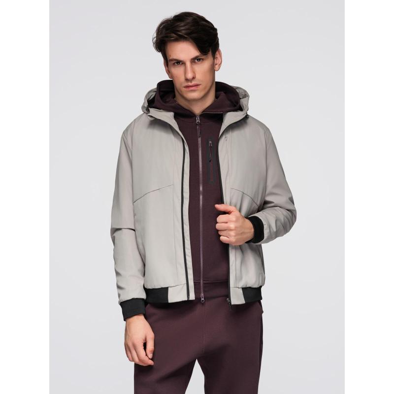 Pánska ľahká bunda so sieťovanou podšívkou a kapucňou – sivá V6 C640