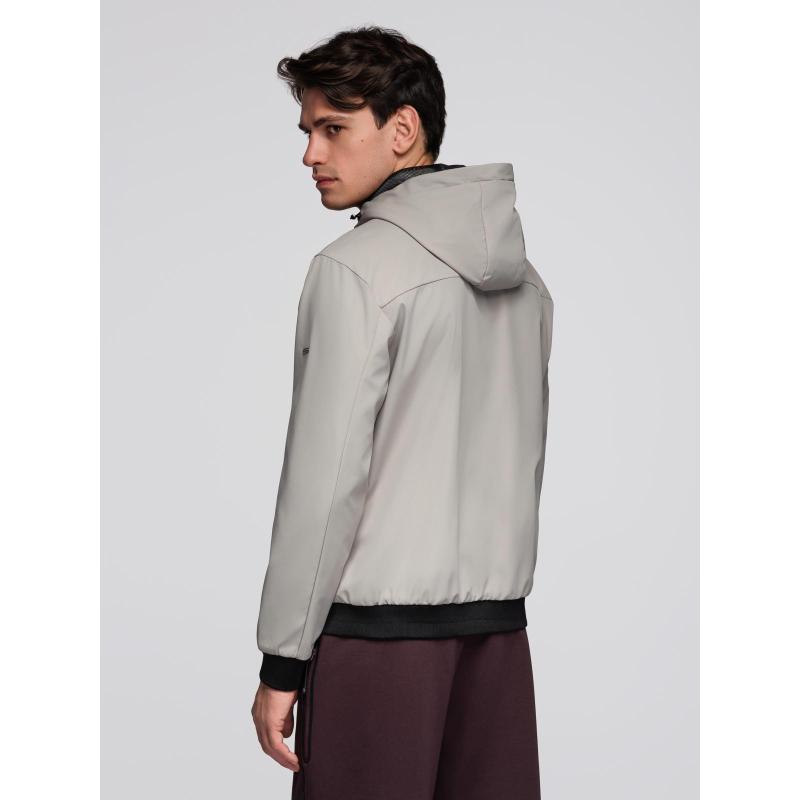 Pánska ľahká bunda so sieťovanou podšívkou a kapucňou – sivá V6 C640