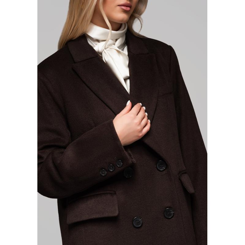 Dlouhý dámský vlněný kabát LARICA OW-COLC-0100 v2 – hnědý