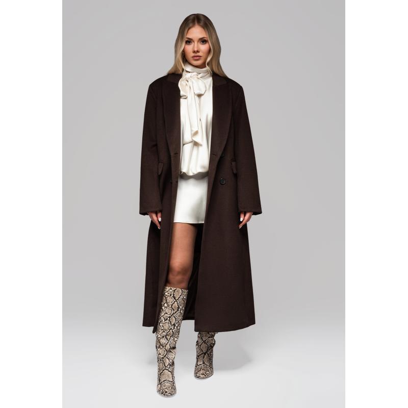 Dlouhý dámský vlněný kabát LARICA OW-COLC-0100 v2 – hnědý