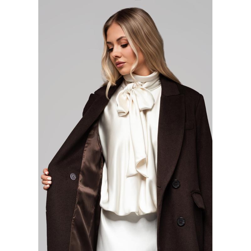 Dlouhý dámský vlněný kabát LARICA OW-COLC-0100 v2 – hnědý