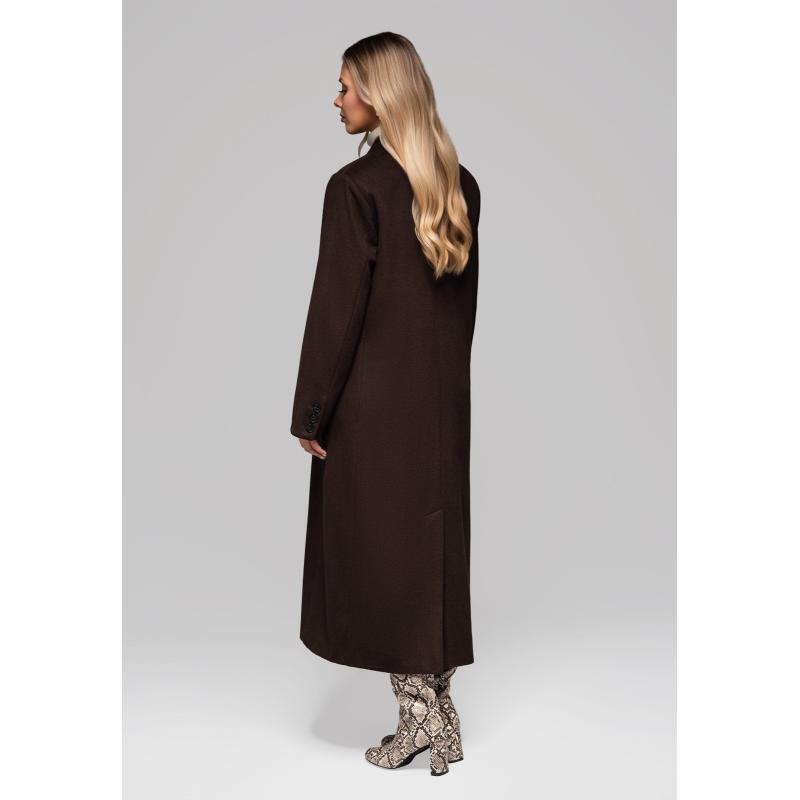 Dlouhý dámský vlněný kabát LARICA OW-COLC-0100 v2 – hnědý