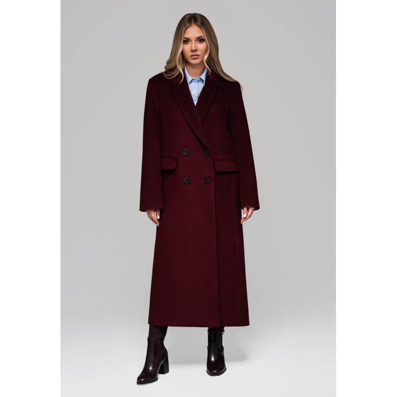 Hosszú női gyapjú kabát LARICA OW-COLC-0100 v3 – bordó