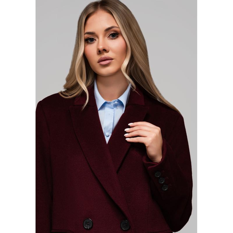 Hosszú női gyapjú kabát LARICA OW-COLC-0100 v3 – bordó