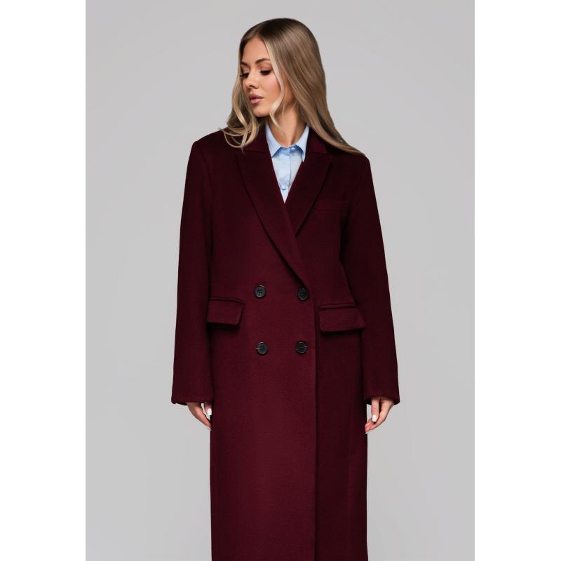Hosszú női gyapjú kabát LARICA OW-COLC-0100 v3 – bordó