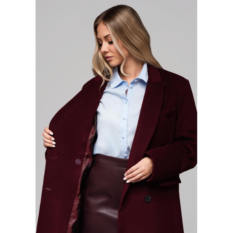 Hosszú női gyapjú kabát LARICA OW-COLC-0100 v3 – bordó