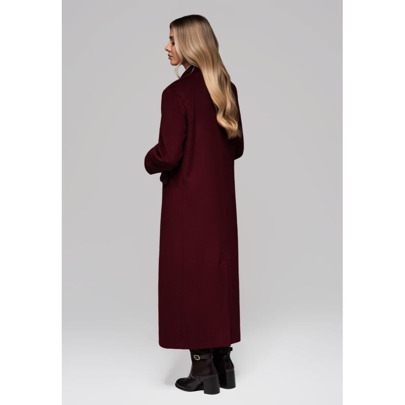 Hosszú női gyapjú kabát LARICA OW-COLC-0100 v3 – bordó