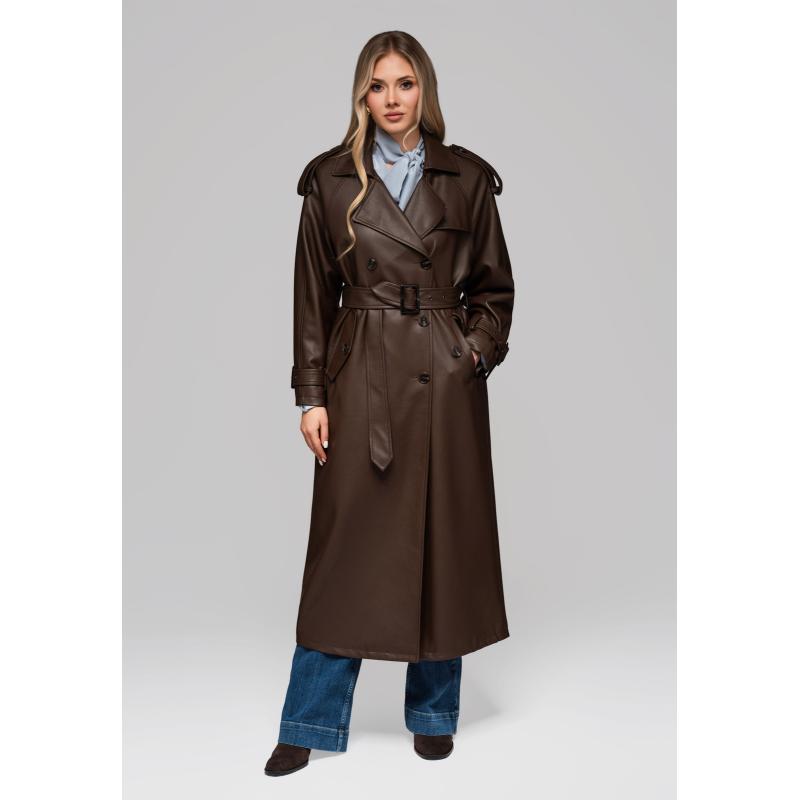 Dámský kabát LARICA s páskem OW-COLC-0101 v2 – hnědý