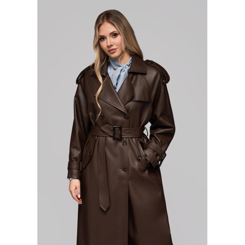 Dámský kabát LARICA s páskem OW-COLC-0101 v2 – hnědý