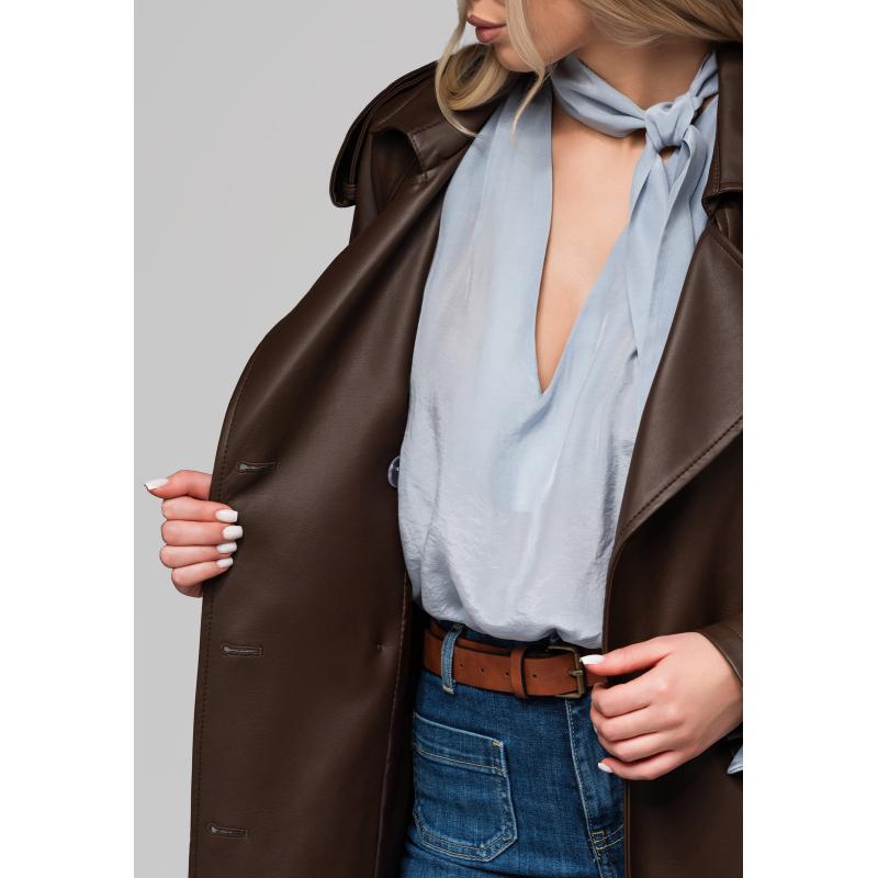 Dámský kabát LARICA s páskem OW-COLC-0101 v2 – hnědý