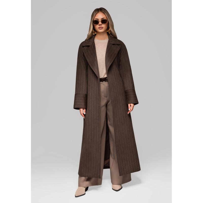 Női kabátok csíkokkal LARICA OW-COLC-0105 v1 – barna