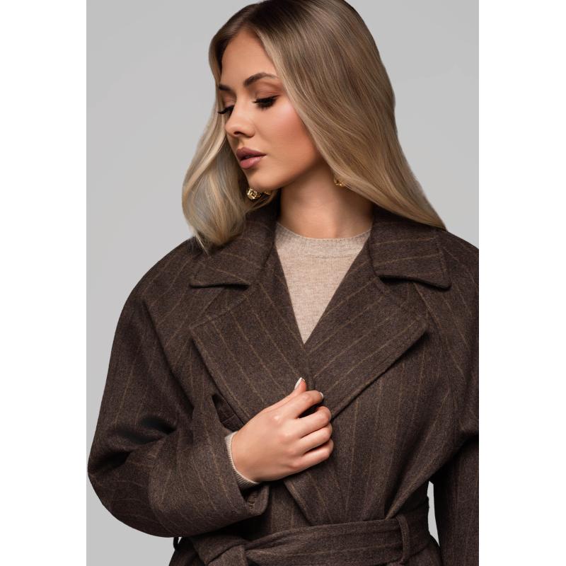 Női kabátok csíkokkal LARICA OW-COLC-0105 v1 – barna