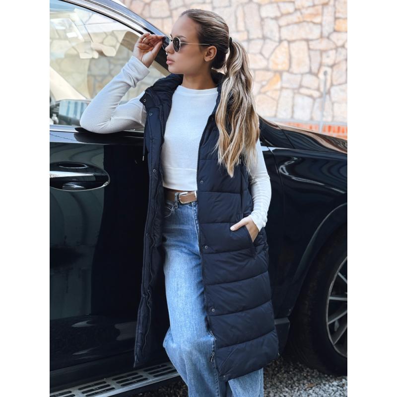 Dámska dlhá prešívaná vesta, tmavomodrá